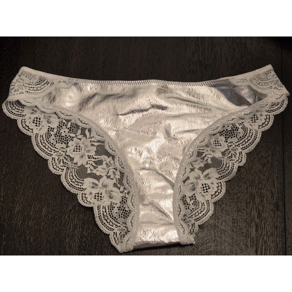 Victoria's Secret metallic gray lace-trimmed panties - Size S